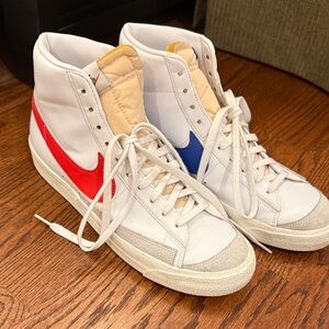 Nike White High-Tops with Red and Blue Details